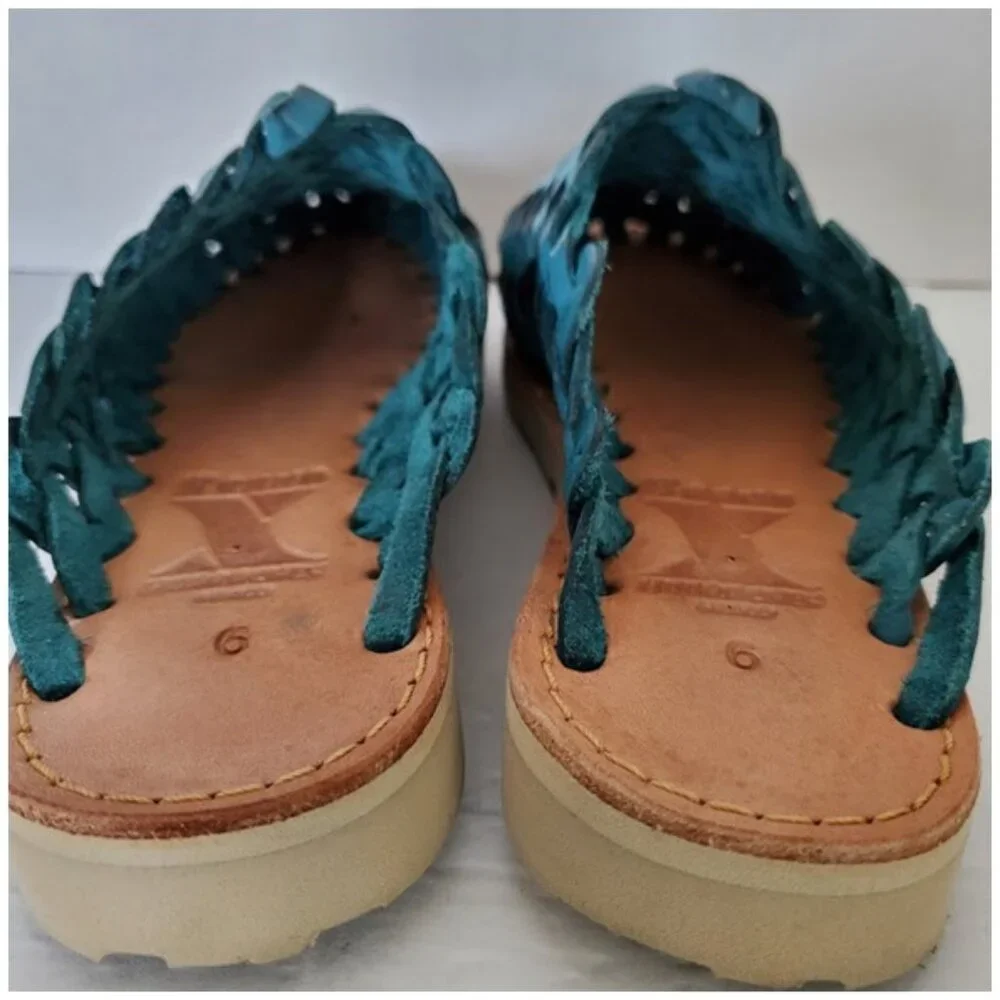 Huarache Mules by Brand X Huaraches Blue Handwoven Leather Size 6 Shoes Sandals - Picture 10 of 12